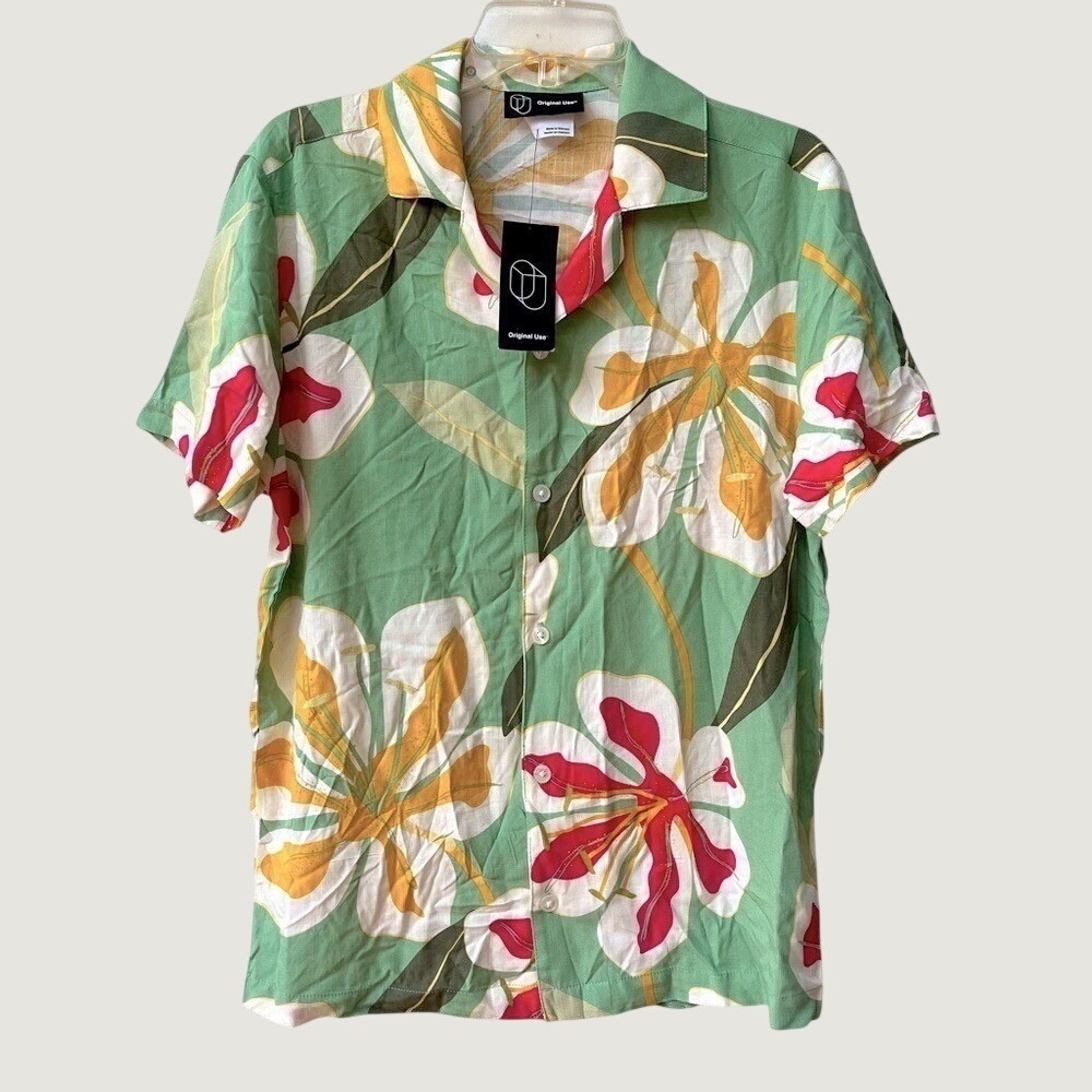 Original Use Short Sleeve Resort Button Down Shirt Mens Small Green Floral NWT